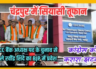 चंद्रपुर CDCC बैंक अध्यक्ष पद के चुनाव से पहले रवींद्र शिंदे का BJP में प्रवेश, कांग्रेस को करारा झटका